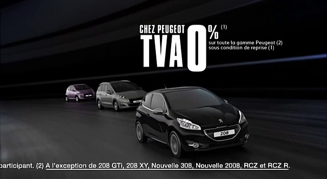 Publicité Peugeot 208 – Sensations uniques – TVA 0% (30s) – 2014