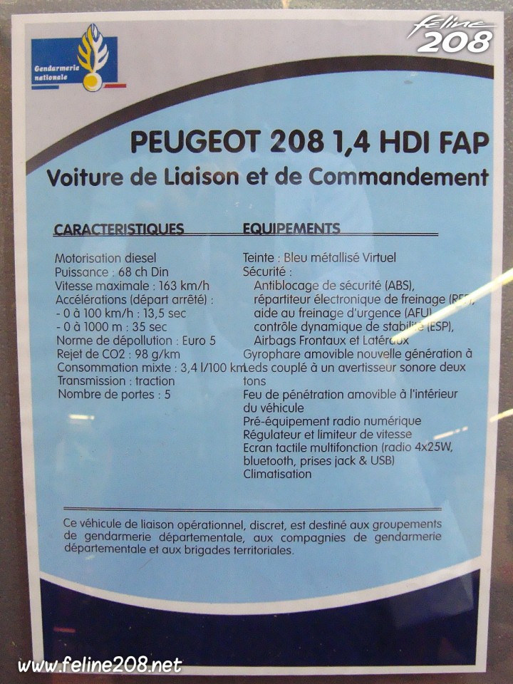 Fiche technique Peugeot 208 Gendarmerie Bleu Virtuel 1.4 HDi 68 - Mondial de Paris 2012 - 9-004