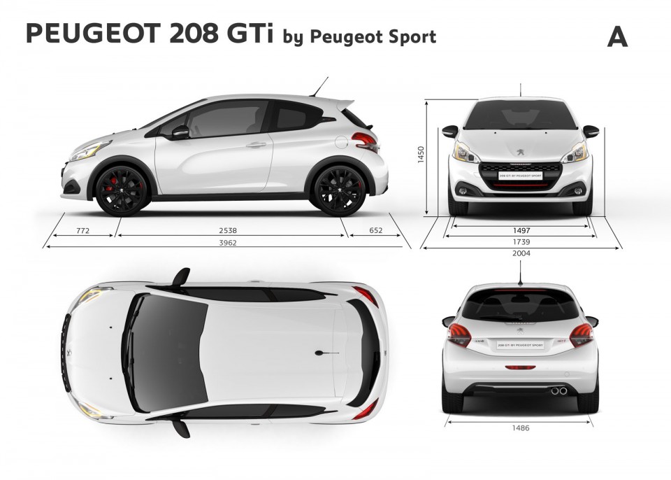 Dimensions extérieures (mm) Peugeot 208 GTi by Peugeot Sport (2