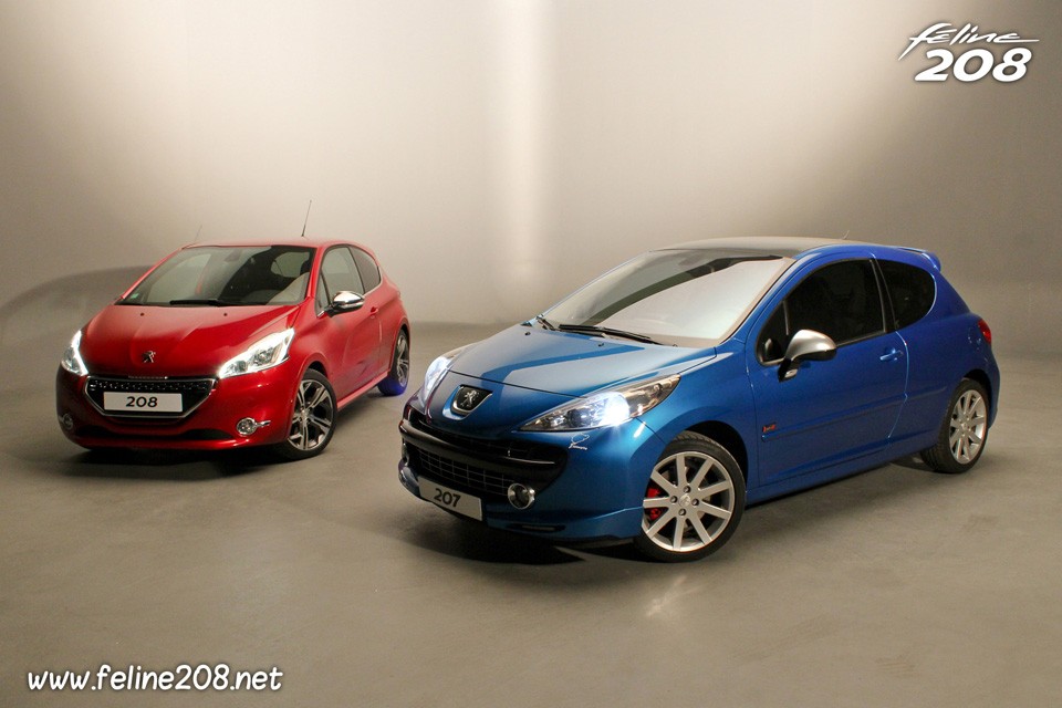 La Peugeot 208 GTi Rouge Rubi face à la Peugeot 207 RC Bleu Récife - 003