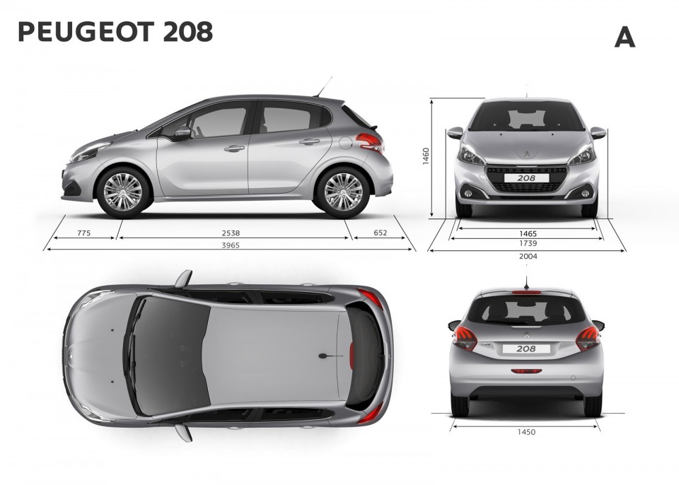 Dimensions extérieures (mm) Peugeot 208 restylée (2015)