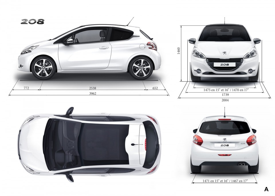 Dimensions extérieures Peugeot 208 3 portes 050