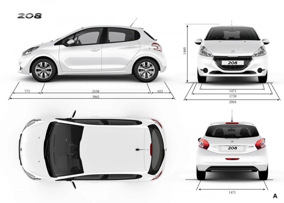 Dimensions extérieures Peugeot 208 5 portes - 2-056