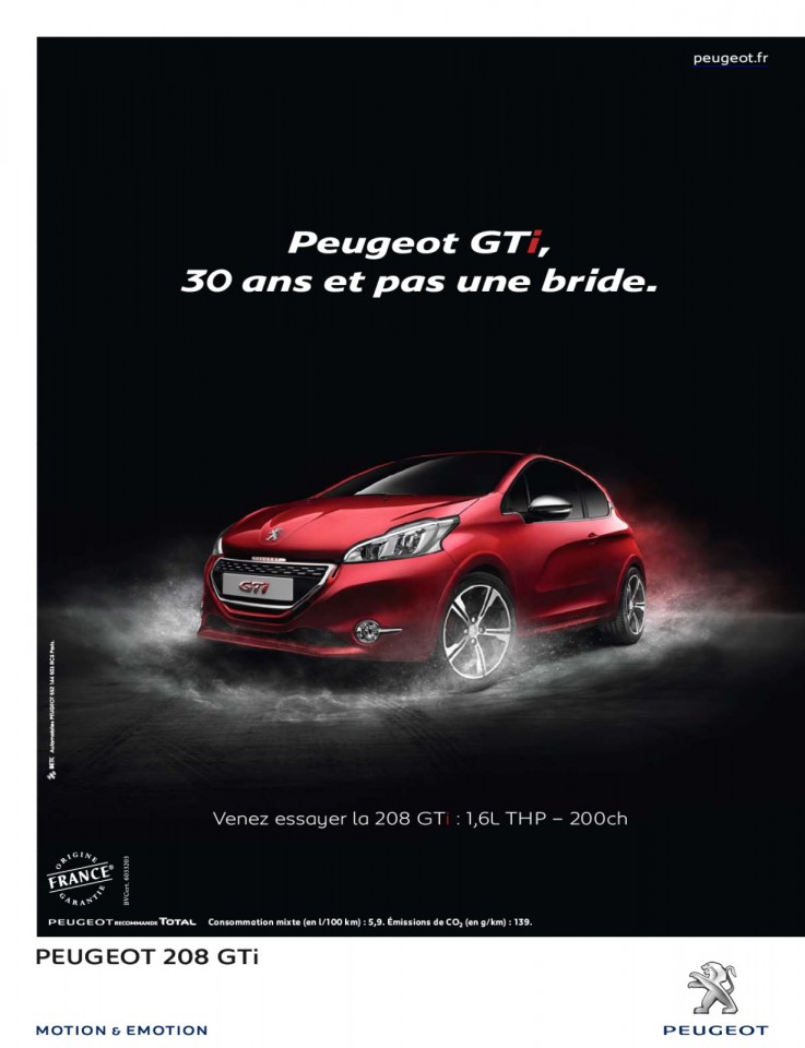 30 ans Peugeot 208 GTi Publicité Presse Print - Février 2014